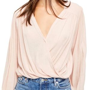 Free People Check On It Faux Wrap Pink Top Women's Size Small
